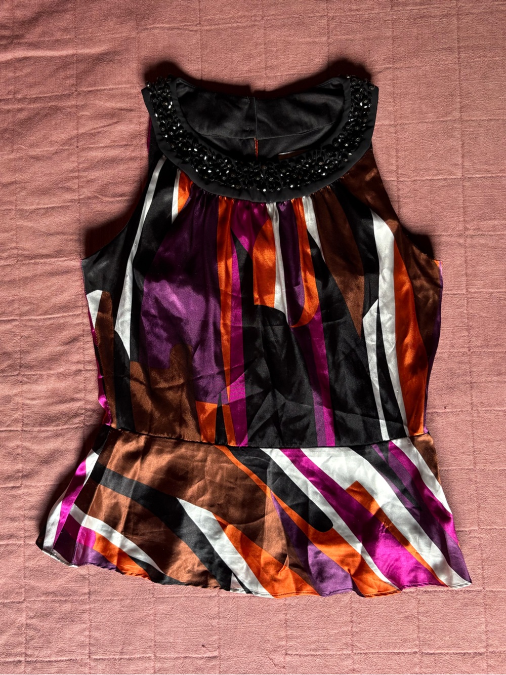Vtg Y2K Top- J.B.S. Ltd- Black Beaded Collar Top- Size Medium